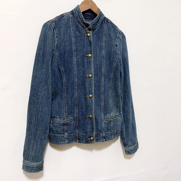 CHAPS Military Style Denim Jacket Button Front Long Sleeve Small - Picture 4 of 12
